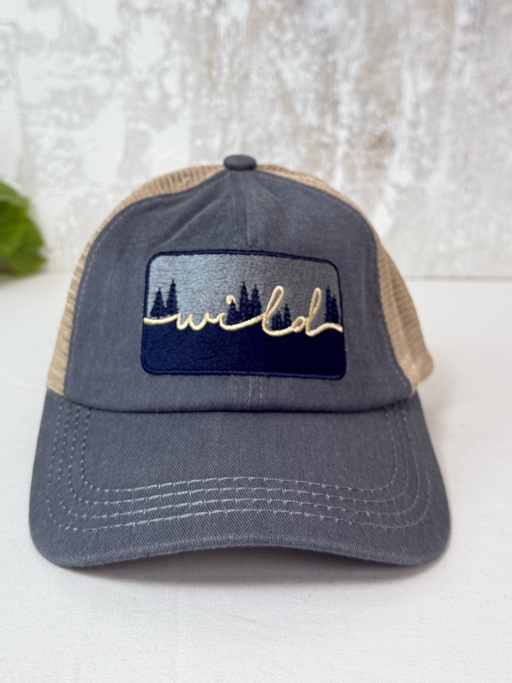 Wildlife Embroidered Trucker Hat - Gray and Tan Mesh - Picture 2 of 5